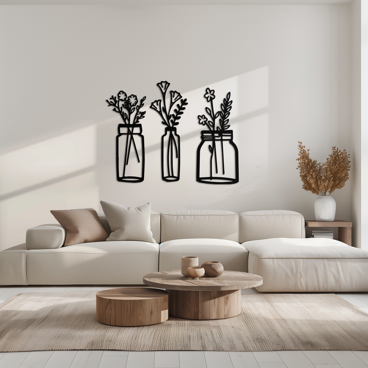 Metal Wall Art Vase 3-Piece Hand-Crafted Floral Modern Steel Home Decor