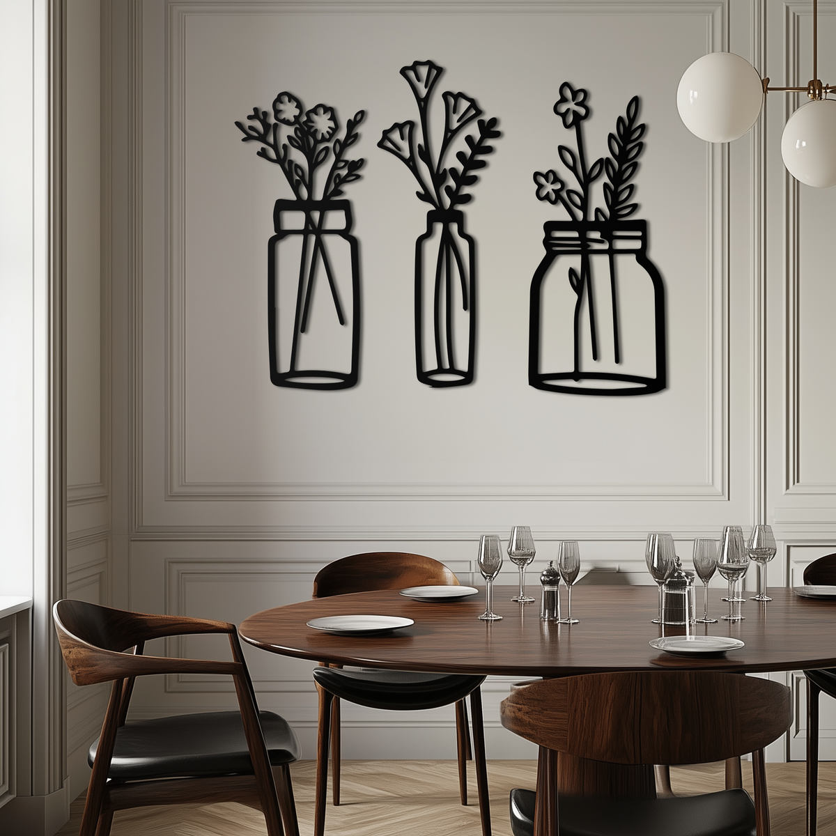 Metal Wall Art Vase 3-Piece Hand-Crafted Floral Modern Steel Home Decor