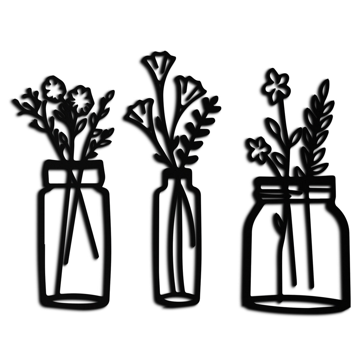 Metal Wall Art Vase 3-Piece Hand-Crafted Floral Modern Steel Home Decor