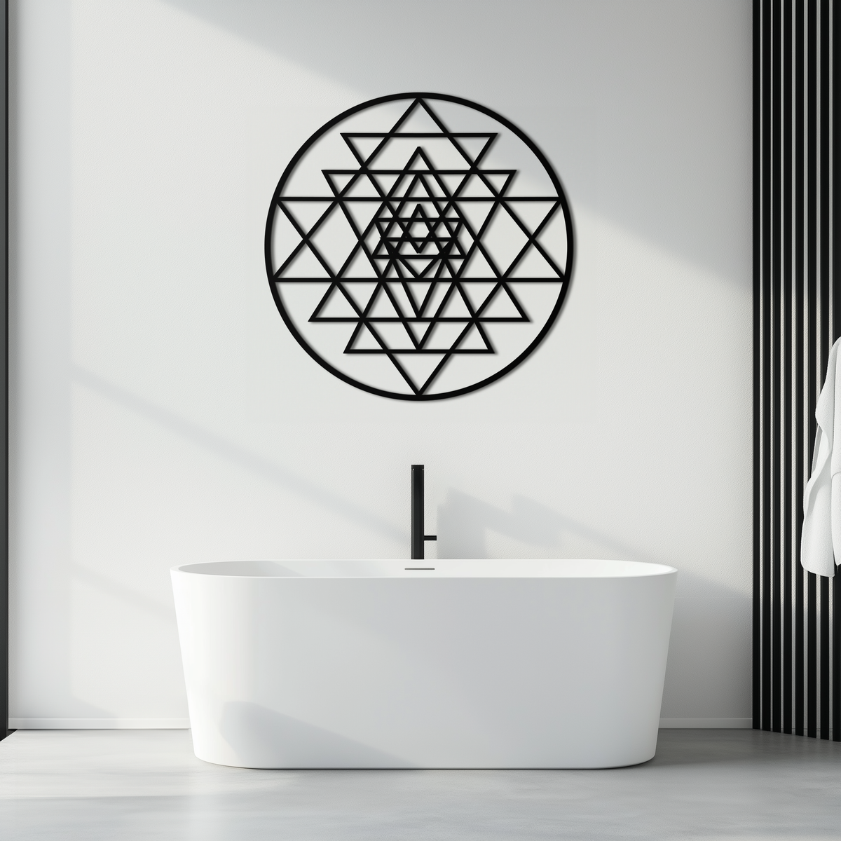 Geometric Sri Yantra Metal Wall Art - Polished Steel Mandala