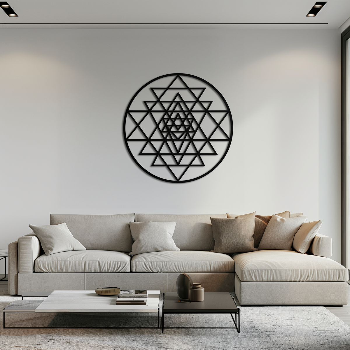 Geometric Sri Yantra Metal Wall Art - Polished Steel Mandala