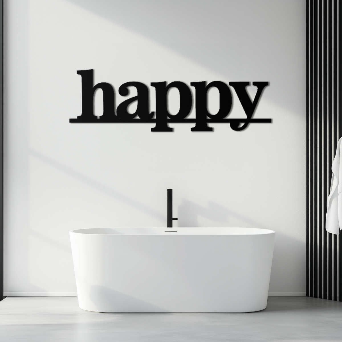 Happy Metal Wall Art Word Sign - Modern Minimalist Steel Home Decor