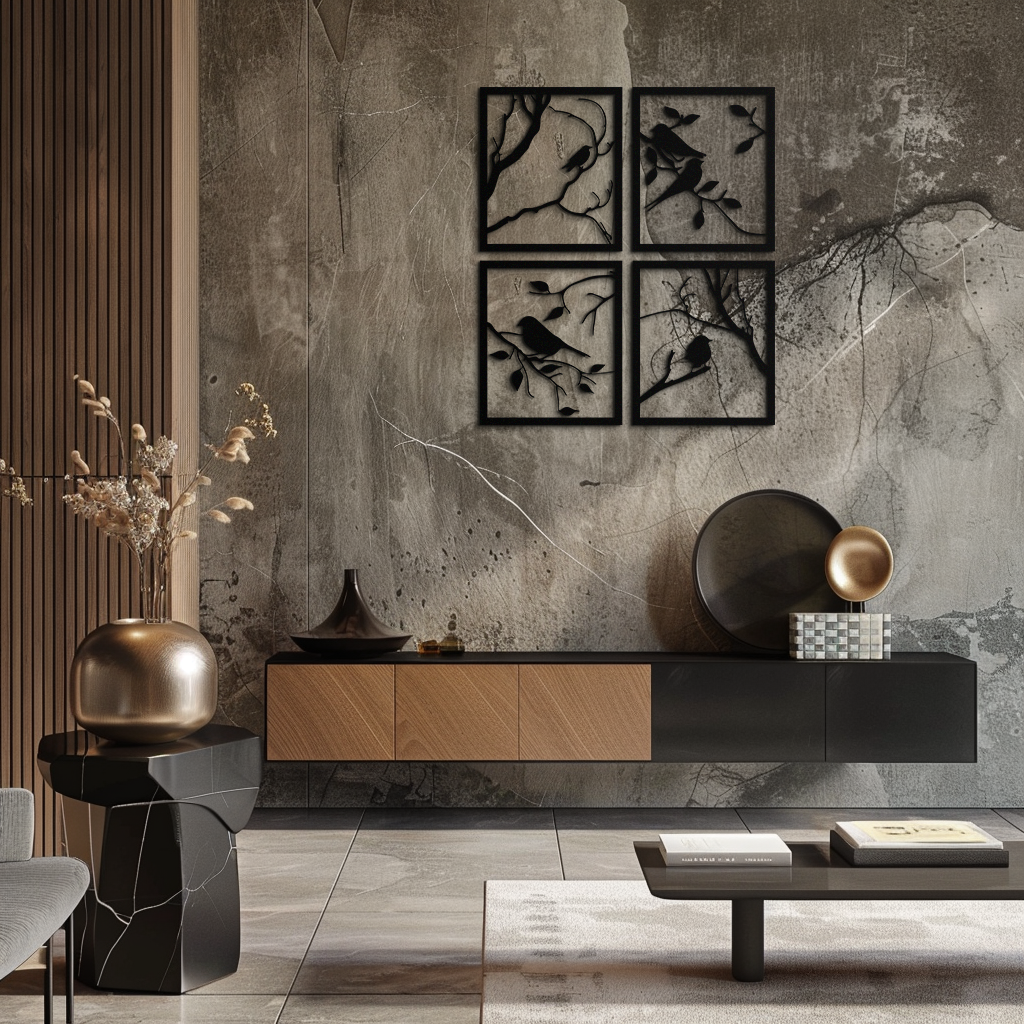 Steel Bird Silhouette Wall Art - 4-Piece Modern Home Decor Sculptural Accent Set