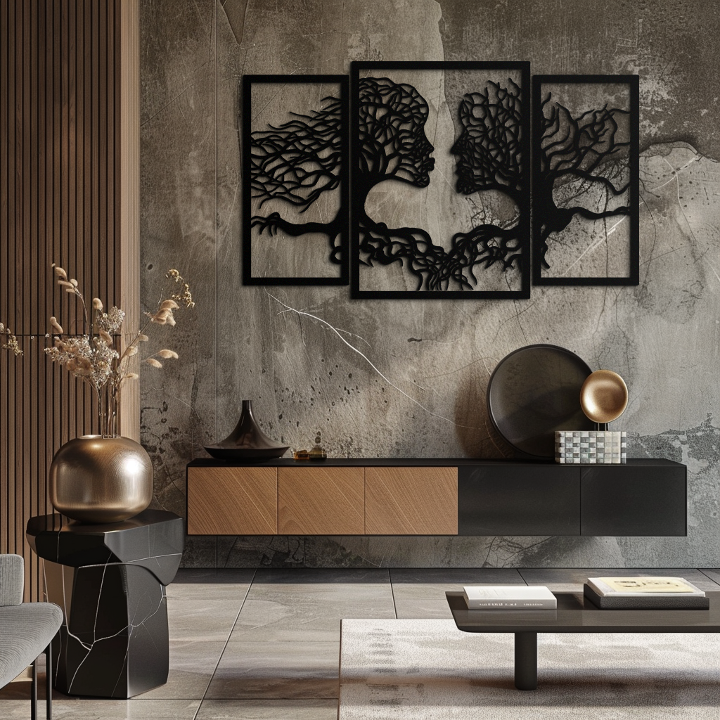 Steel Tree of Life Lovers Wall Art Sculpture - 3 Piece Modern