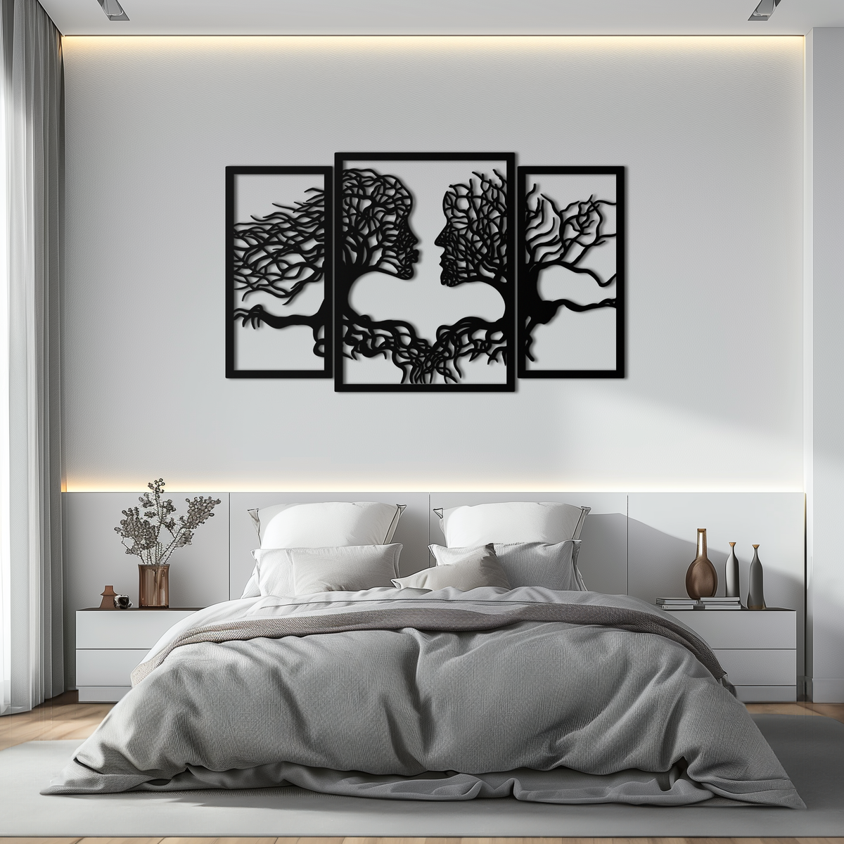 Steel Tree of Life Lovers Wall Art Sculpture - 3 Piece Modern
