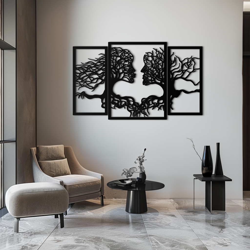 Steel Tree of Life Lovers Wall Art Sculpture - 3 Piece Modern