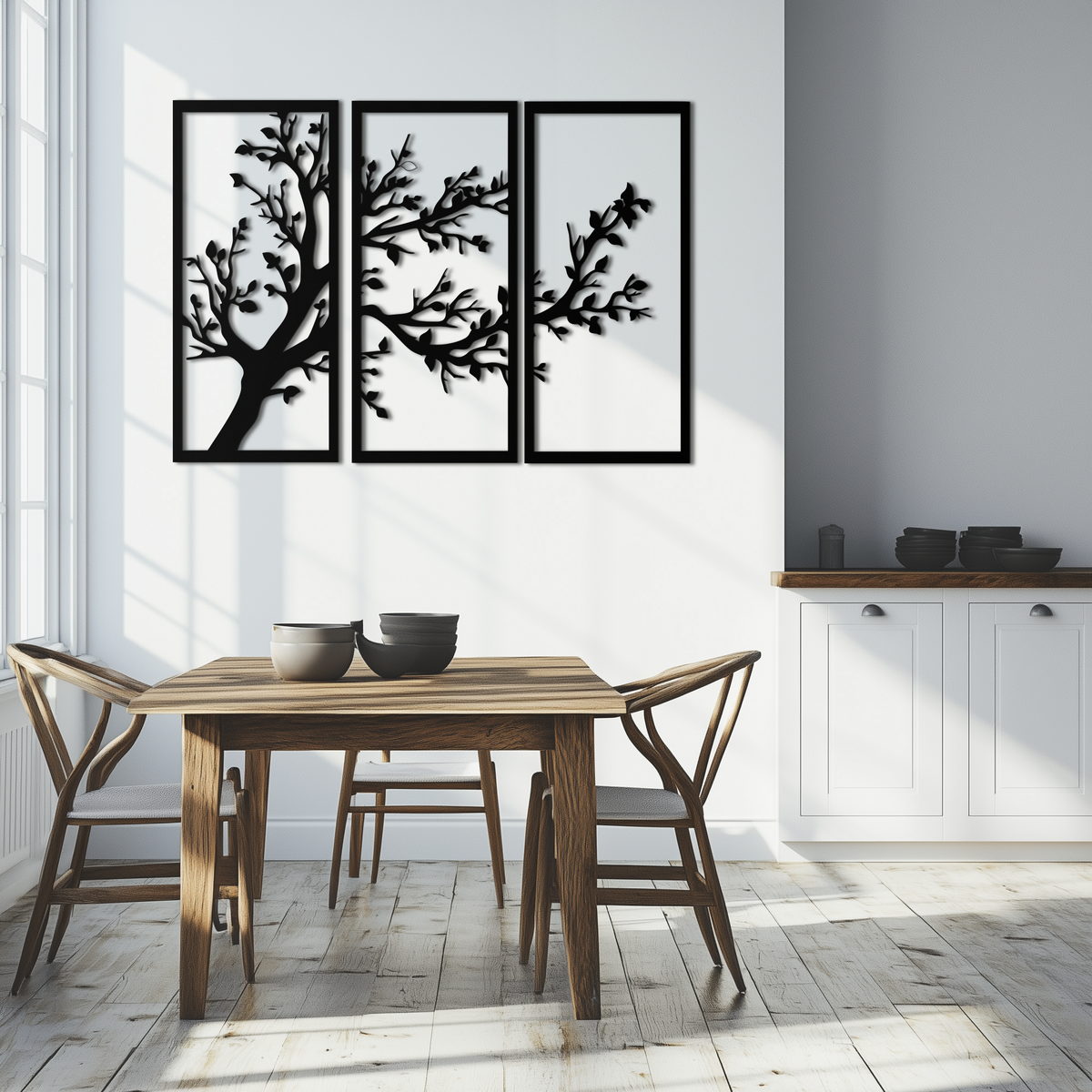 Metal Wall Art Modern Three Panel Branch Trio Steel Sculpture Minimalist Triptych Design