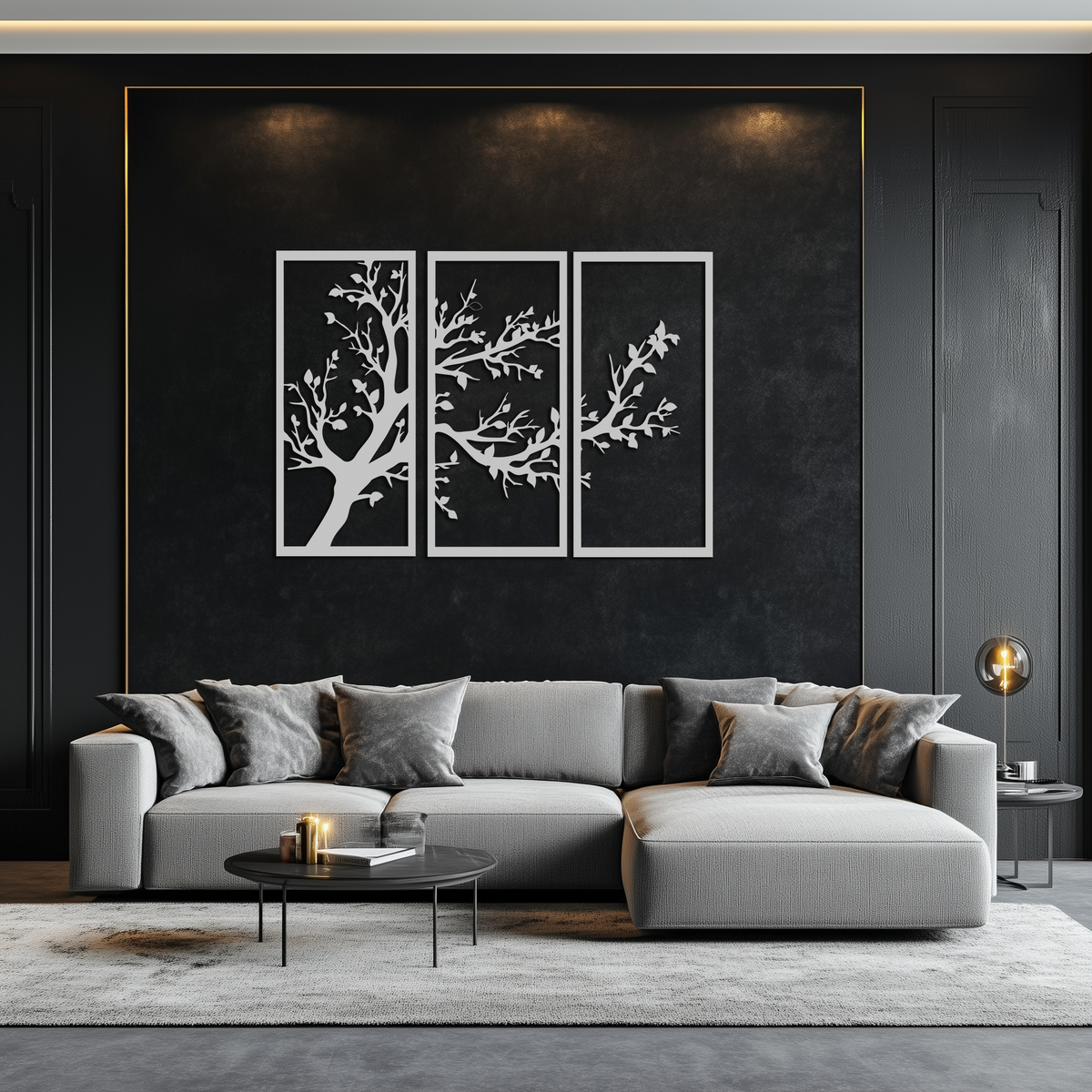 Metal Wall Art Modern Three Panel Branch Trio Steel Sculpture Minimalist Triptych Design