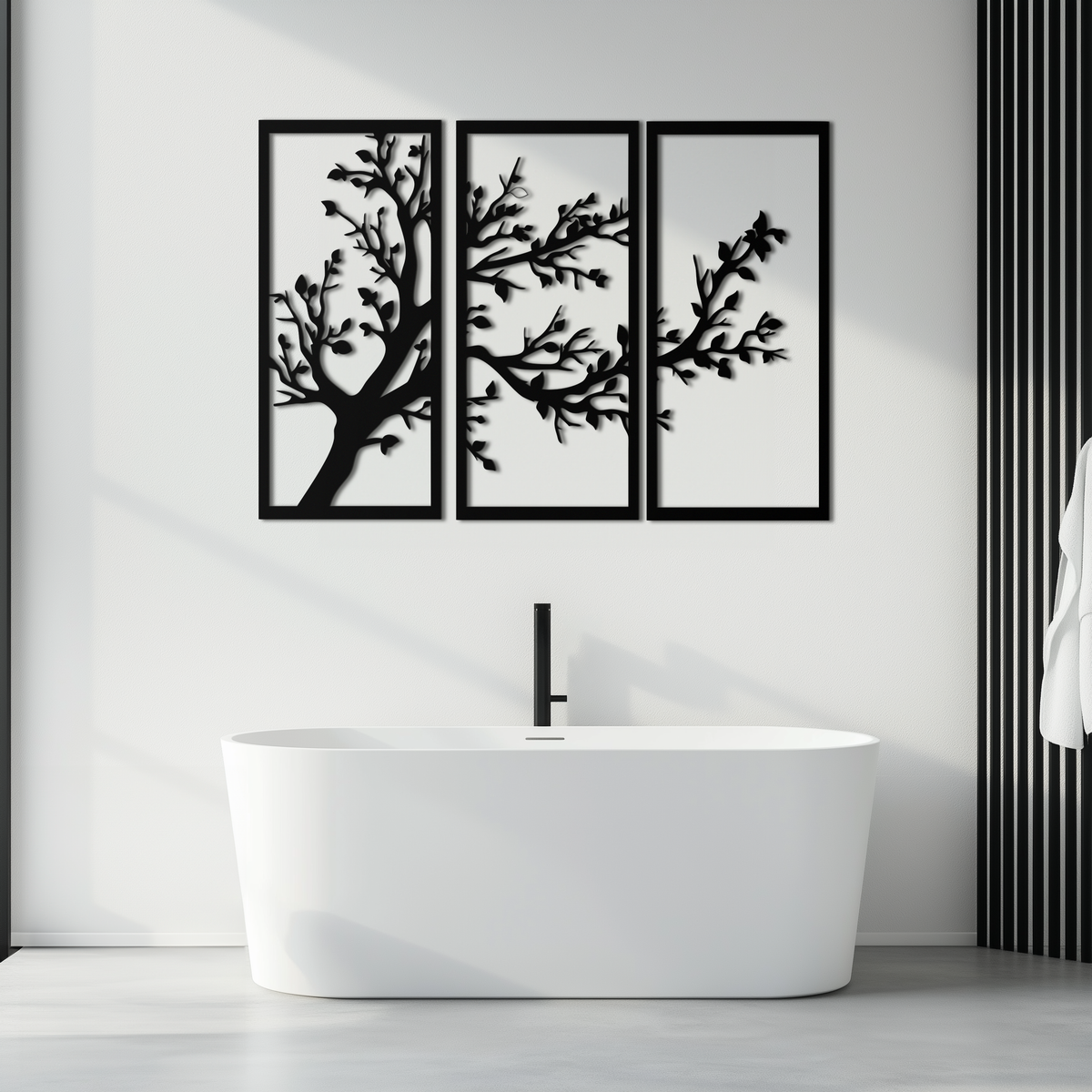 Metal Wall Art Modern Three Panel Branch Trio Steel Sculpture Minimalist Triptych Design