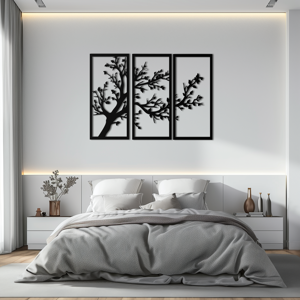 Metal Wall Art Modern Three Panel Branch Trio Steel Sculpture Minimalist Triptych Design