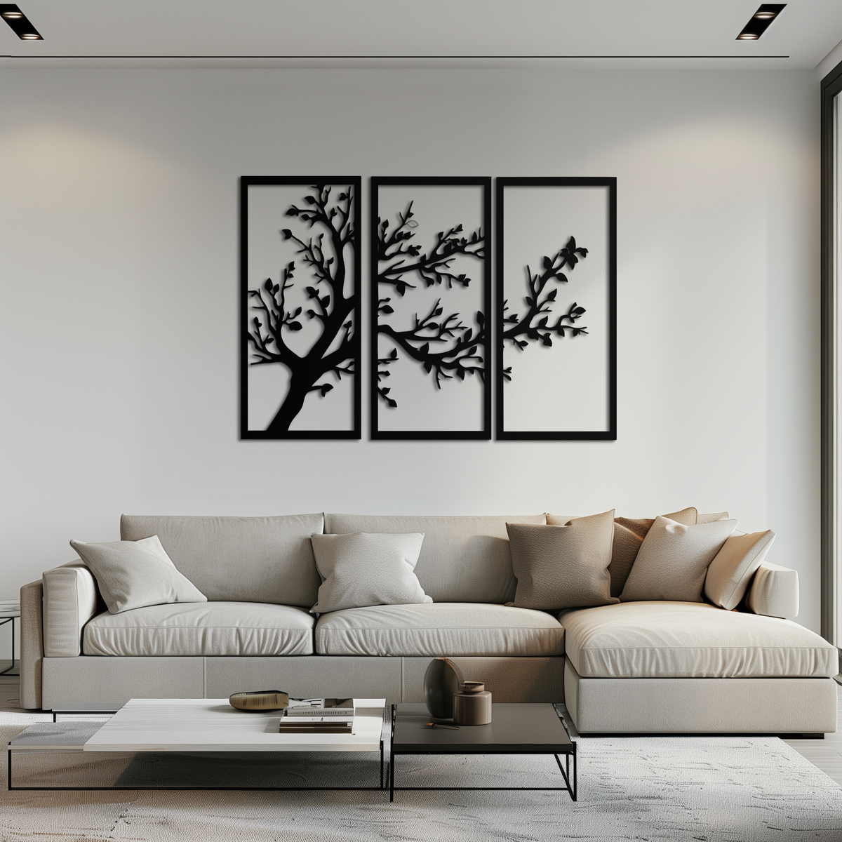 Metal Wall Art Modern Three Panel Branch Trio Steel Sculpture Minimalist Triptych Design