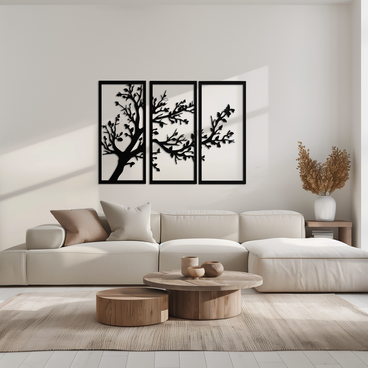 Metal Wall Art Modern Three Panel Branch Trio Steel Sculpture Minimalist Triptych Design