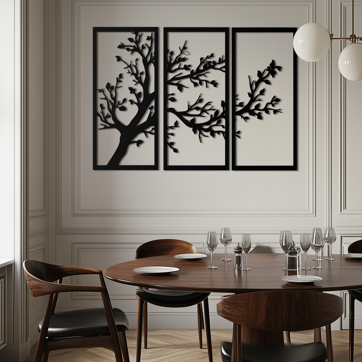 Metal Wall Art Modern Three Panel Branch Trio Steel Sculpture Minimalist Triptych Design