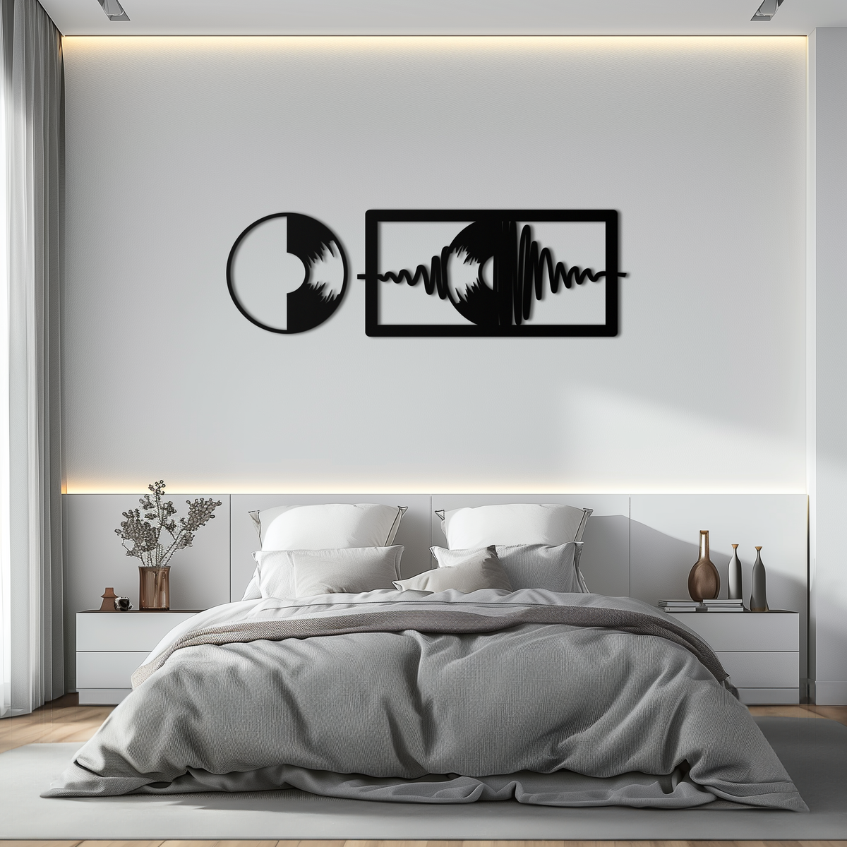 Modern Steel Soundwave Wall Art - Contemporary Vinyl Record Music Metal Sculpture