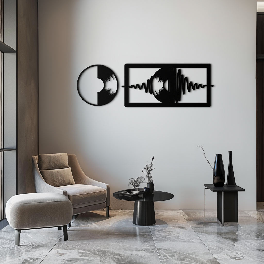 Modern Steel Soundwave Wall Art - Contemporary Vinyl Record Music Metal Sculpture