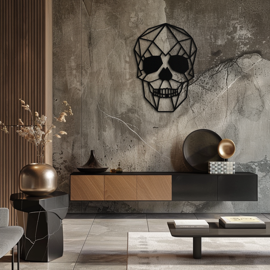 Steel Geometric Skull Wall Art - Modern Industrial Contemporary Home Style Decor
