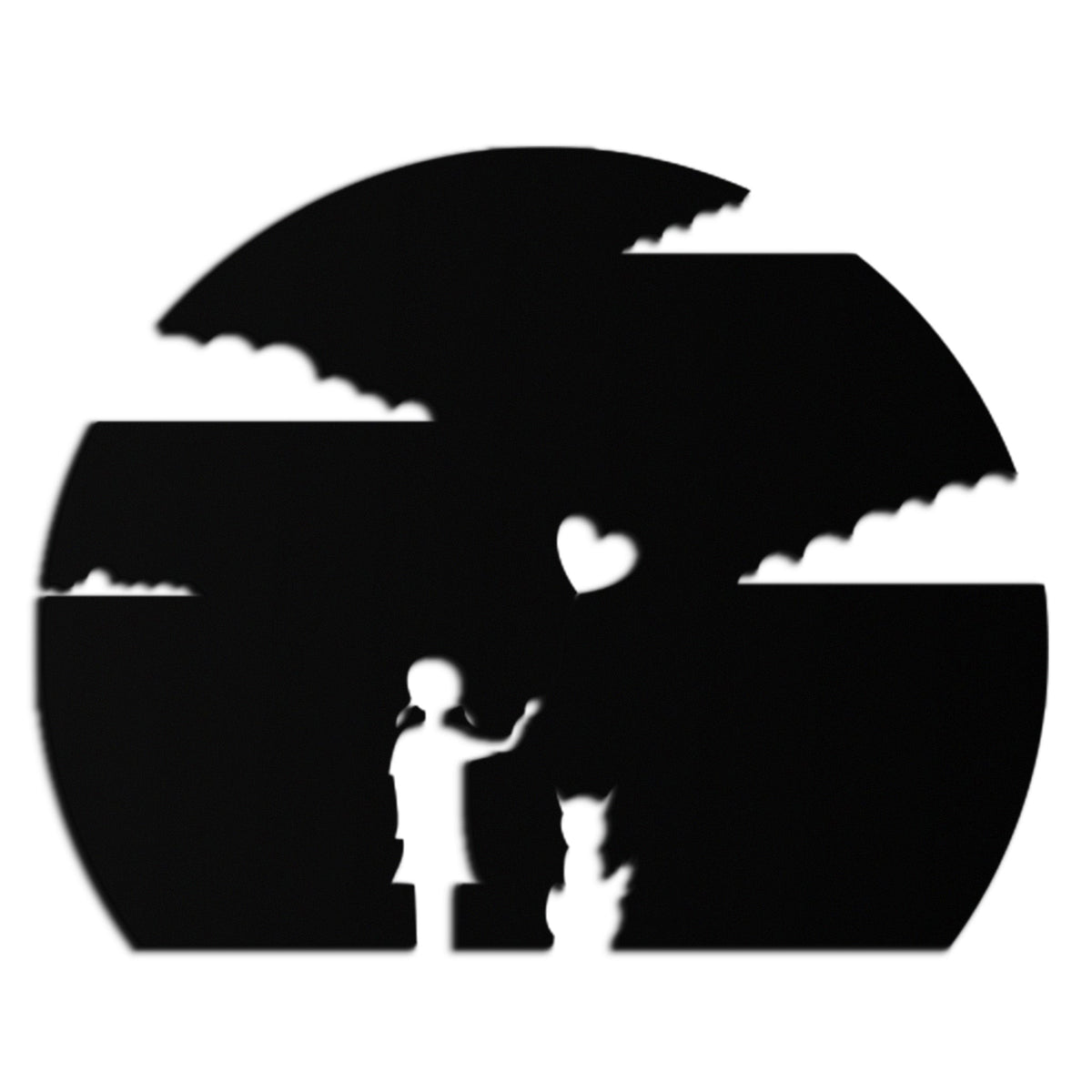Metal Wall Art Heart Balloon Girl and Cat Whimsical Silhouette