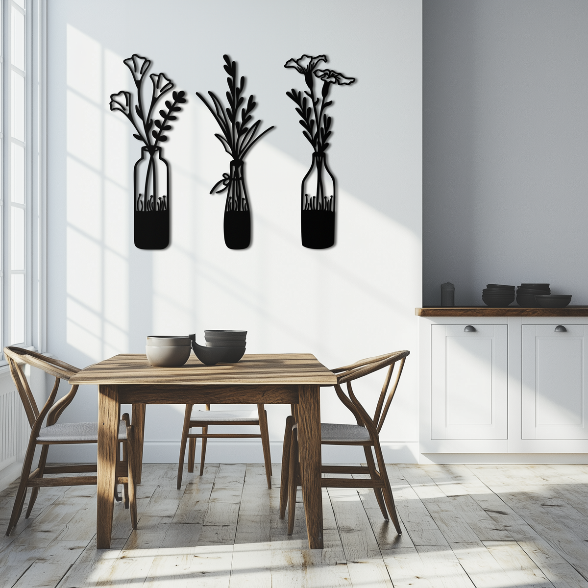 Rustic Floral Metal Wall Art Decorative Bottle Vase Sculpture