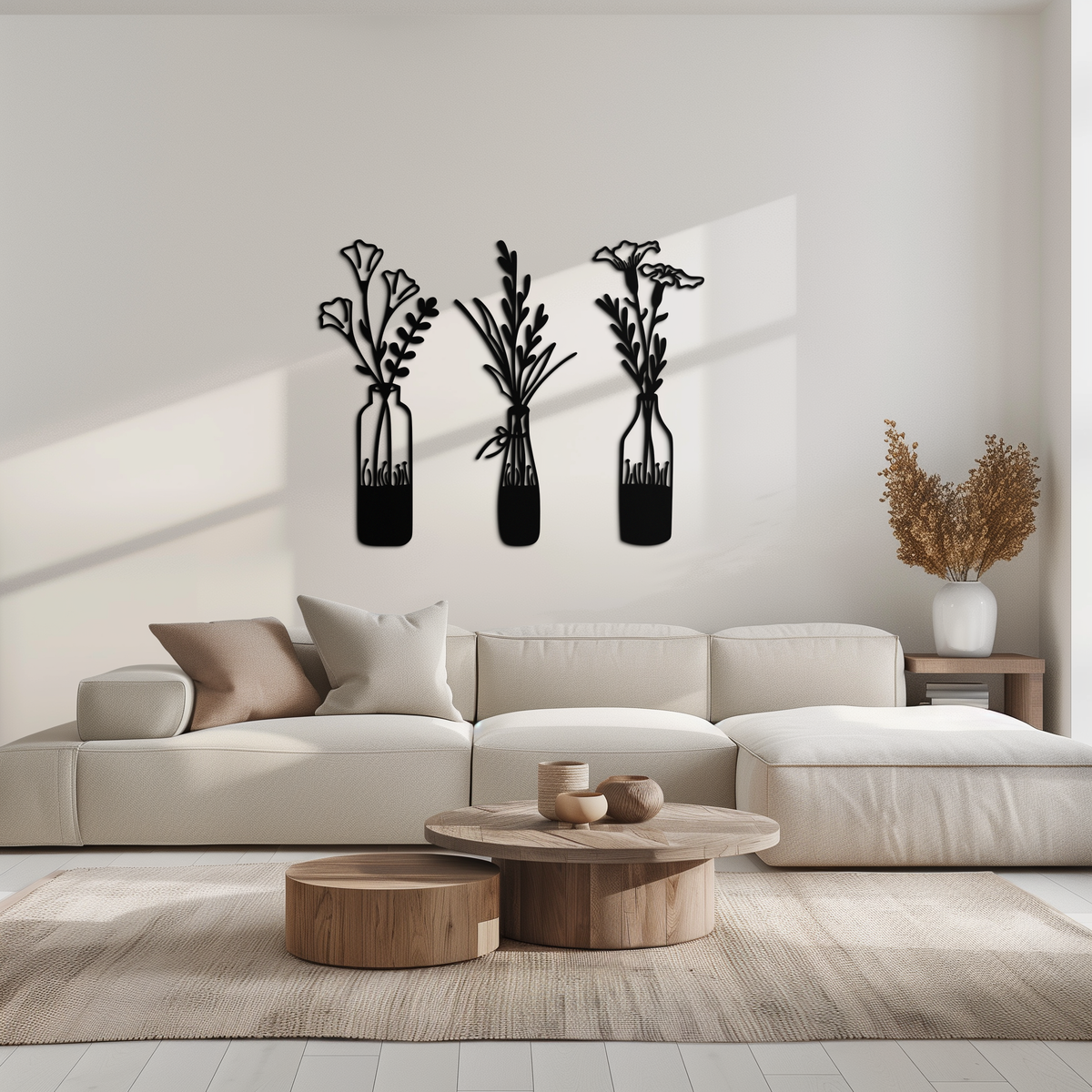 Rustic Floral Metal Wall Art Decorative Bottle Vase Sculpture