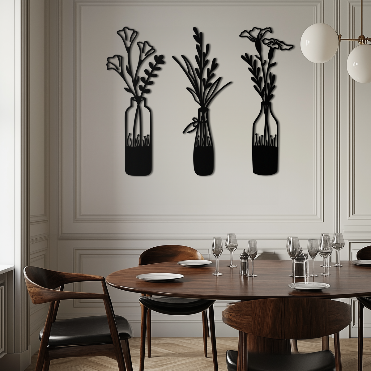 Rustic Floral Metal Wall Art Decorative Bottle Vase Sculpture