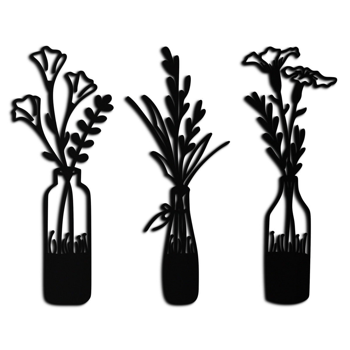 Rustic Floral Metal Wall Art Decorative Bottle Vase Sculpture
