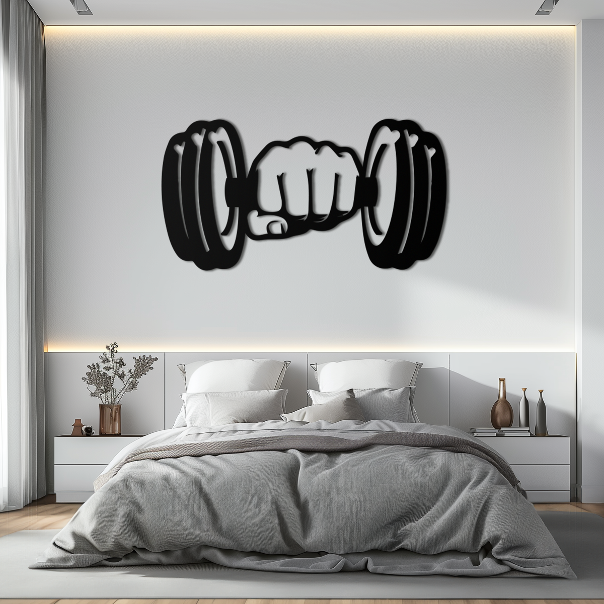 Metal Dumbbell Strength Fist Wall Art - Bold Motivational Gym