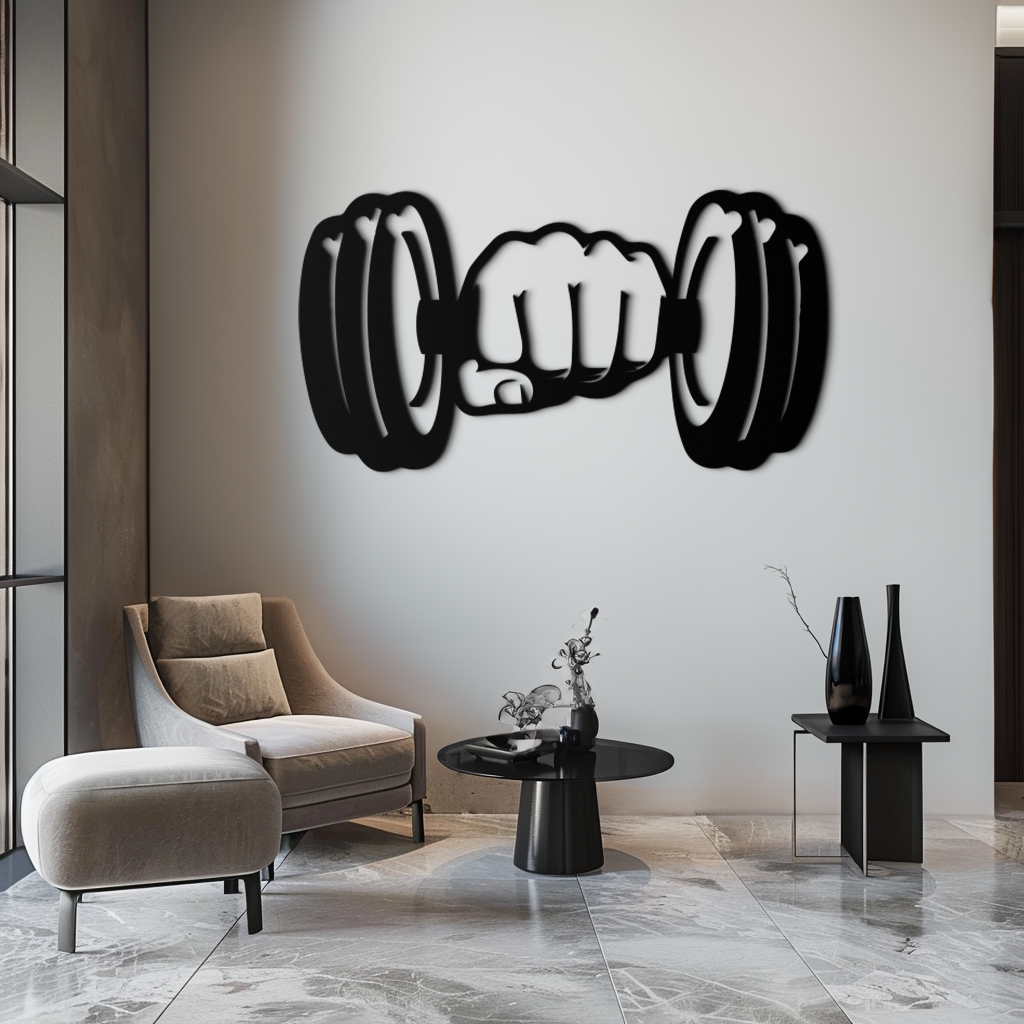 Metal Dumbbell Strength Fist Wall Art - Bold Motivational Gym