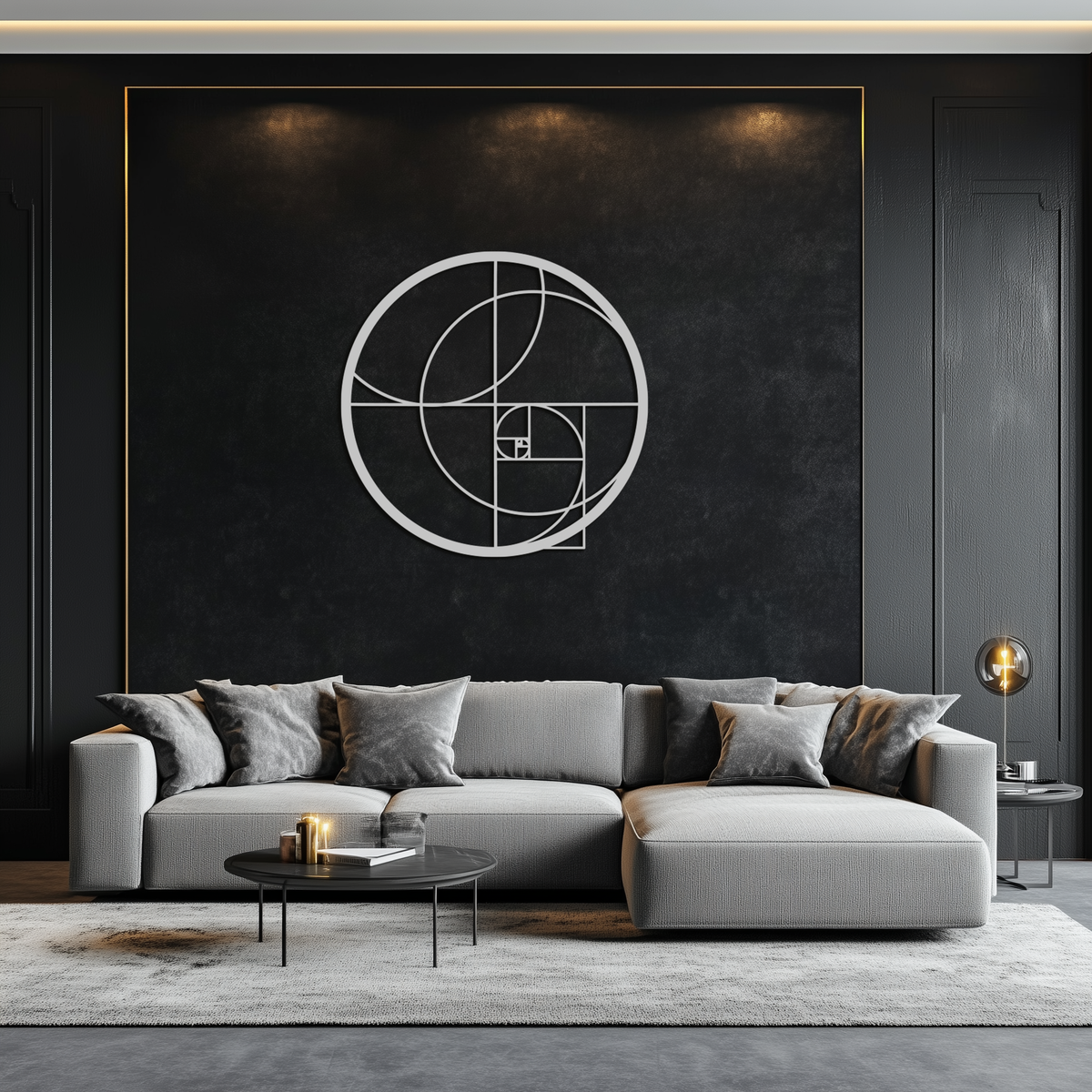 Golden Circular Metal Wall Art - Fibonacci Spiral Geometric Design