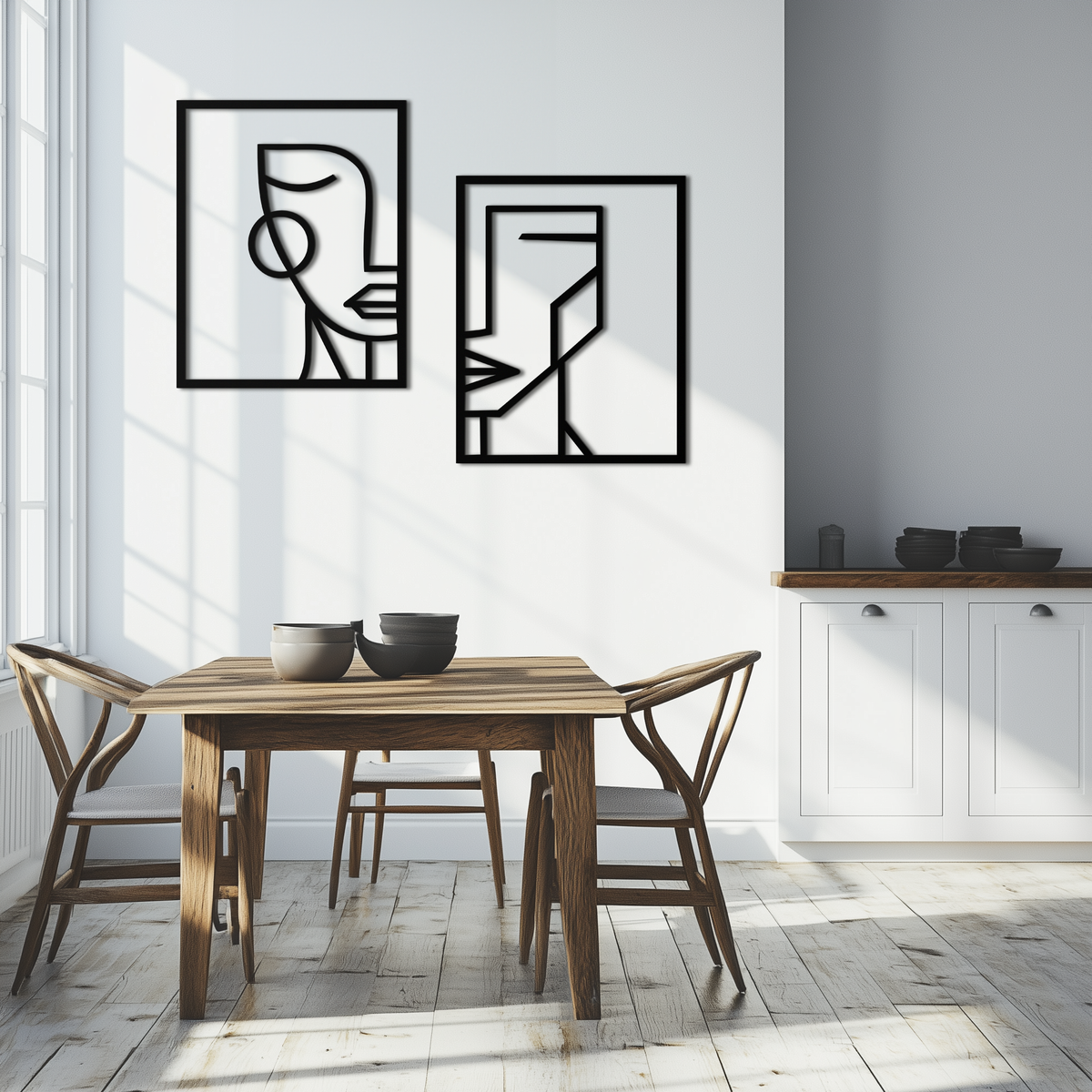 Metal Wall Art Abstract Face Profiles - Modern Minimalist Geometric Contemporary
