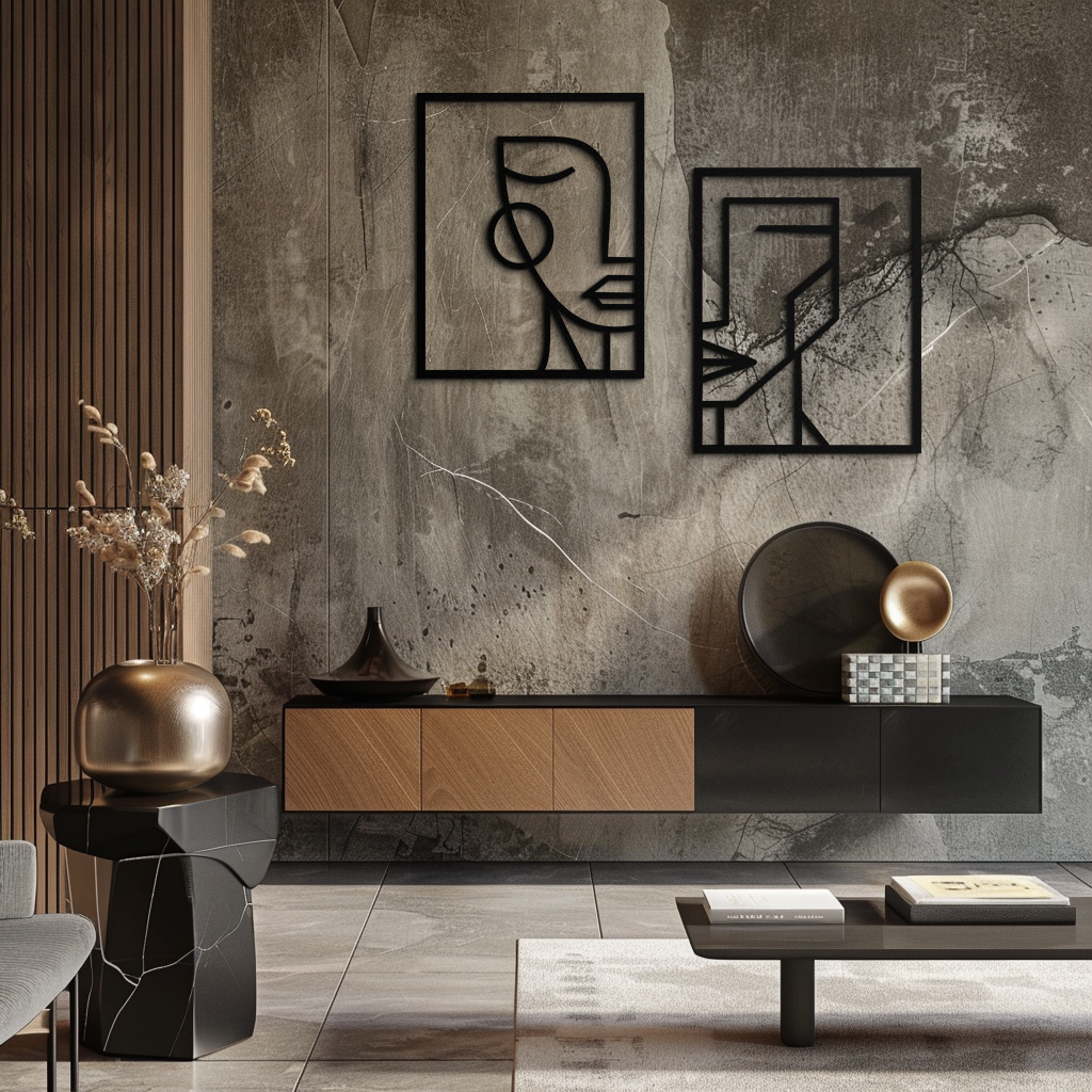 Metal Wall Art Abstract Face Profiles - Modern Minimalist Geometric Contemporary
