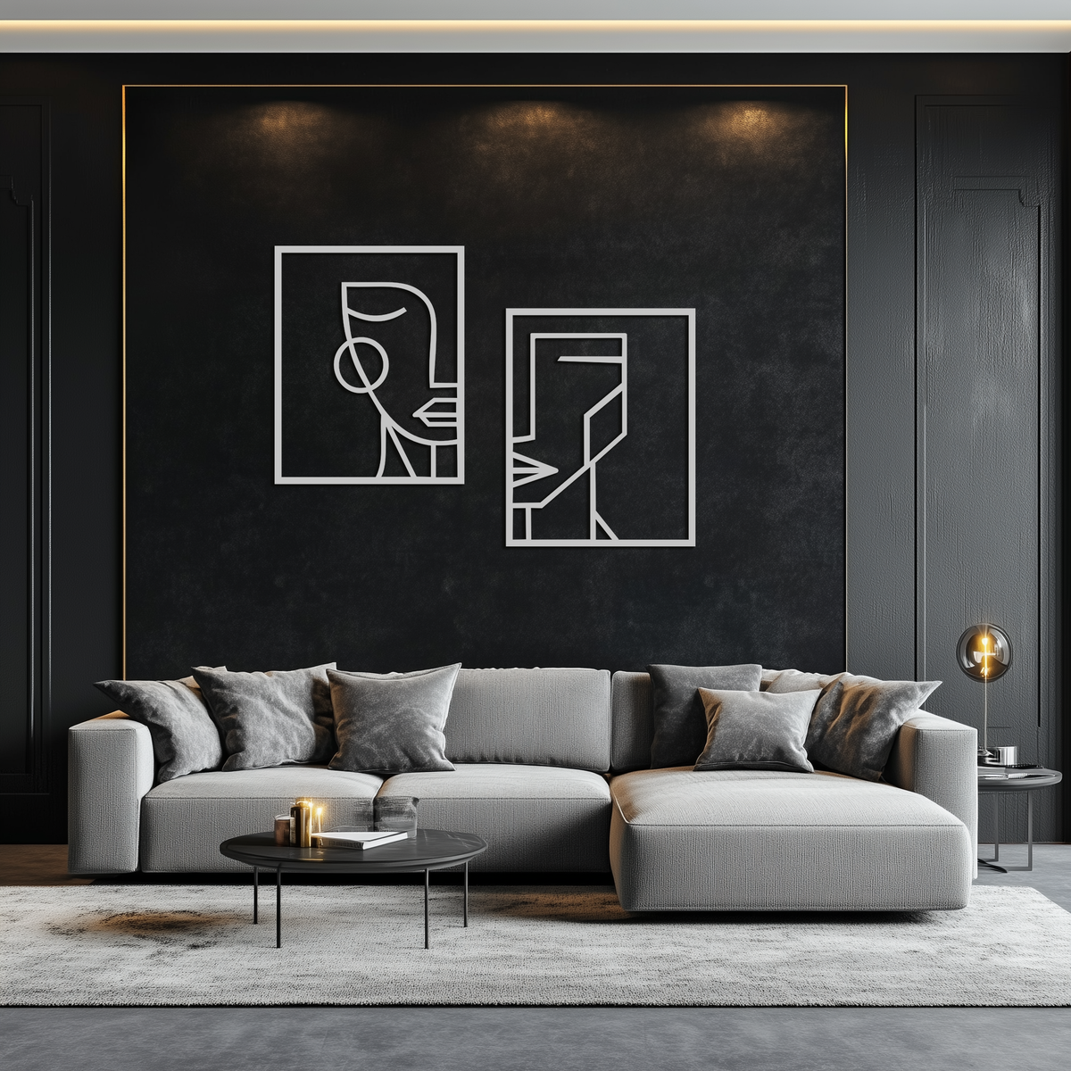 Metal Wall Art Abstract Face Profiles - Modern Minimalist Geometric Contemporary