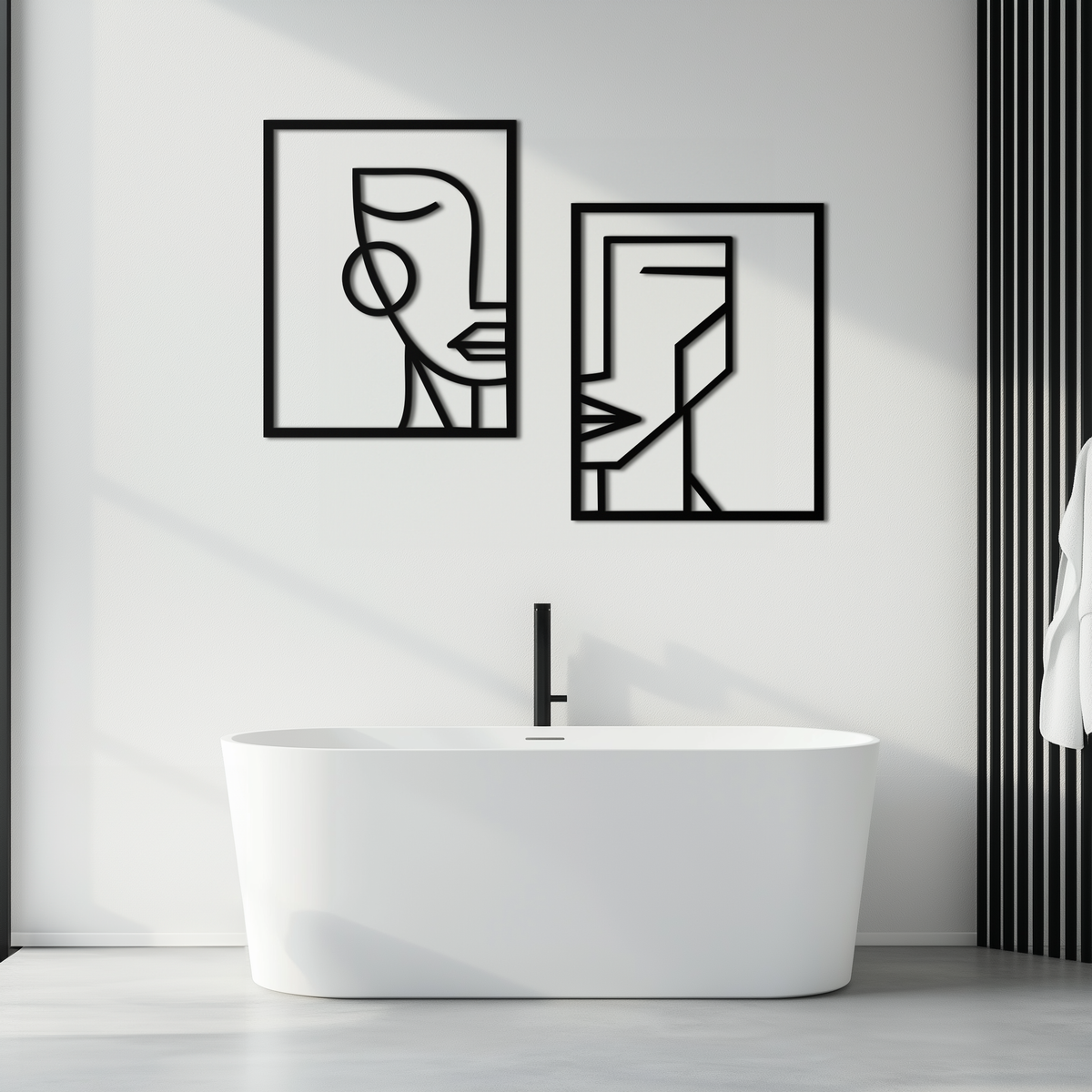 Metal Wall Art Abstract Face Profiles - Modern Minimalist Geometric Contemporary