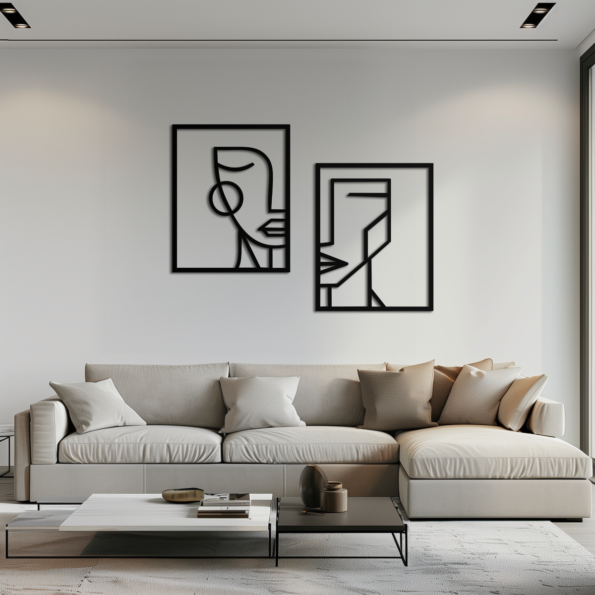 Metal Wall Art Abstract Face Profiles - Modern Minimalist Geometric Contemporary