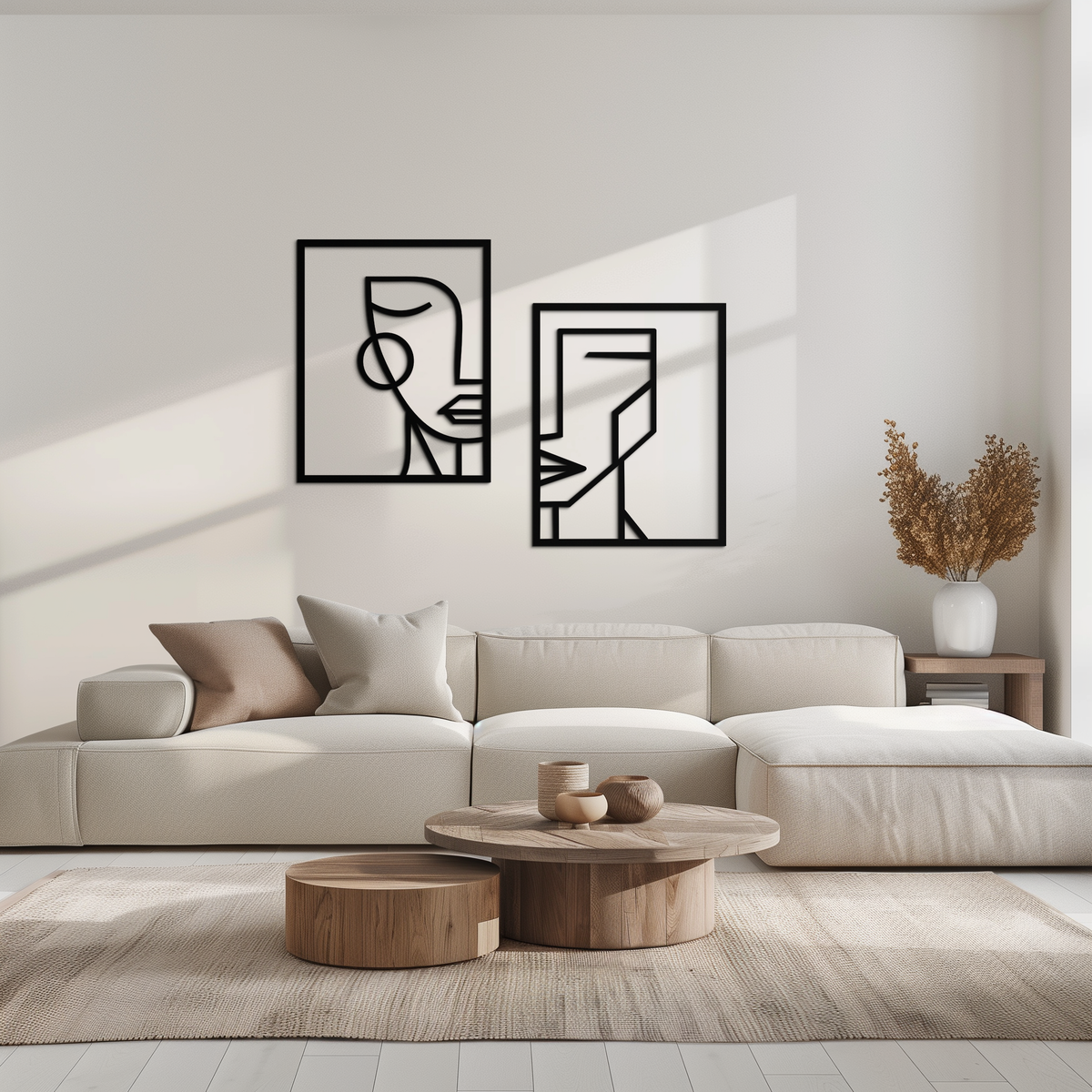 Metal Wall Art Abstract Face Profiles - Modern Minimalist Geometric Contemporary