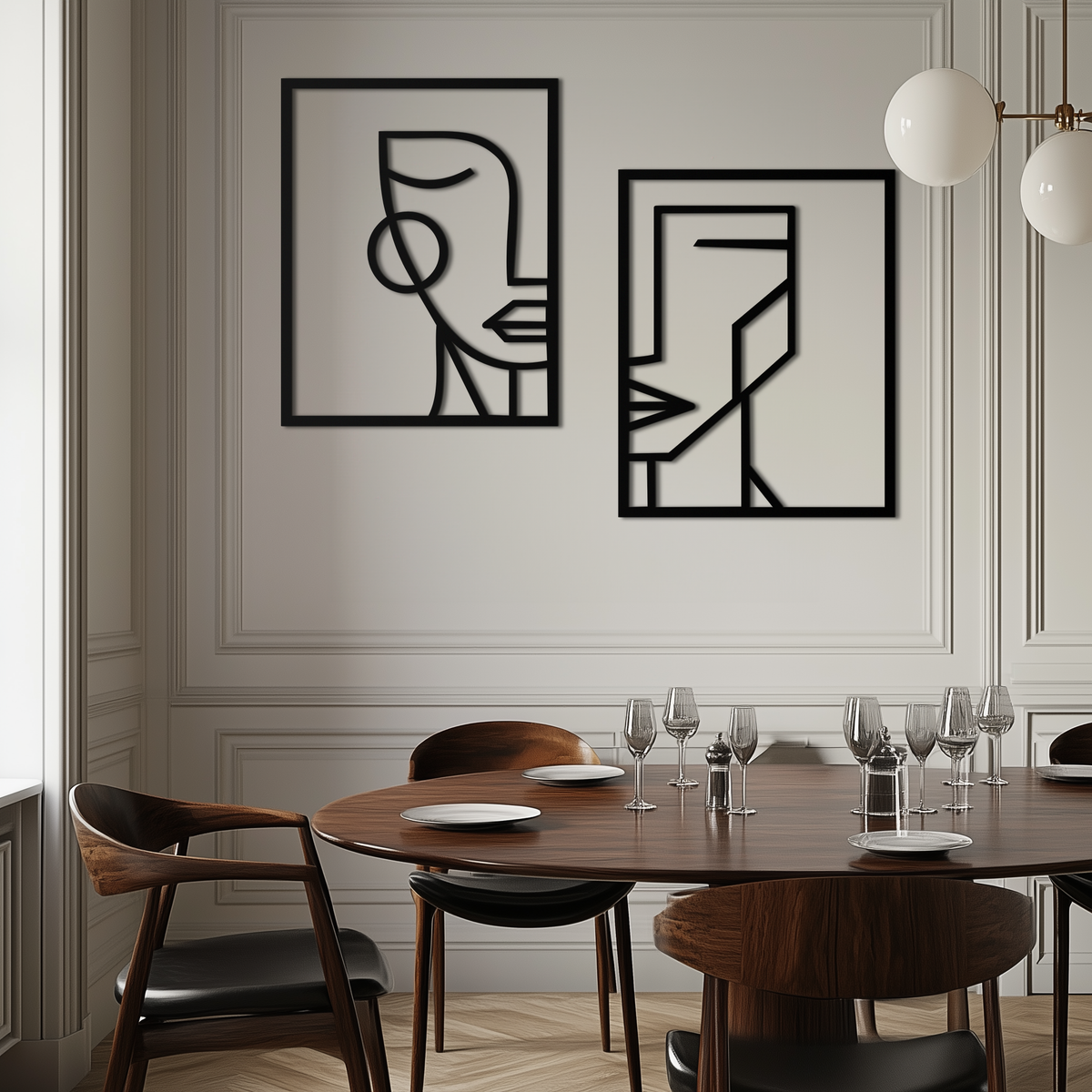 Metal Wall Art Abstract Face Profiles - Modern Minimalist Geometric Contemporary