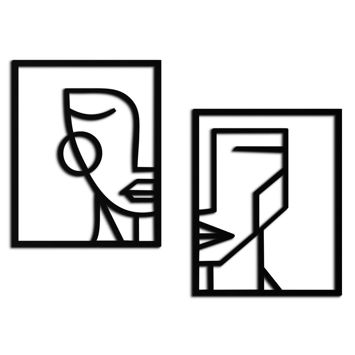 Metal Wall Art Abstract Face Profiles - Modern Minimalist Geometric Contemporary