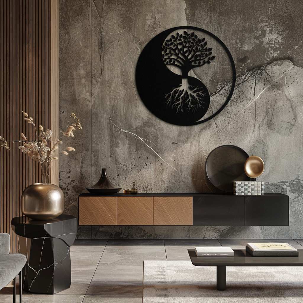 Metal Yin Yang Tree of Life Wall Art - Harmonious Nature Inspired Home Decoration