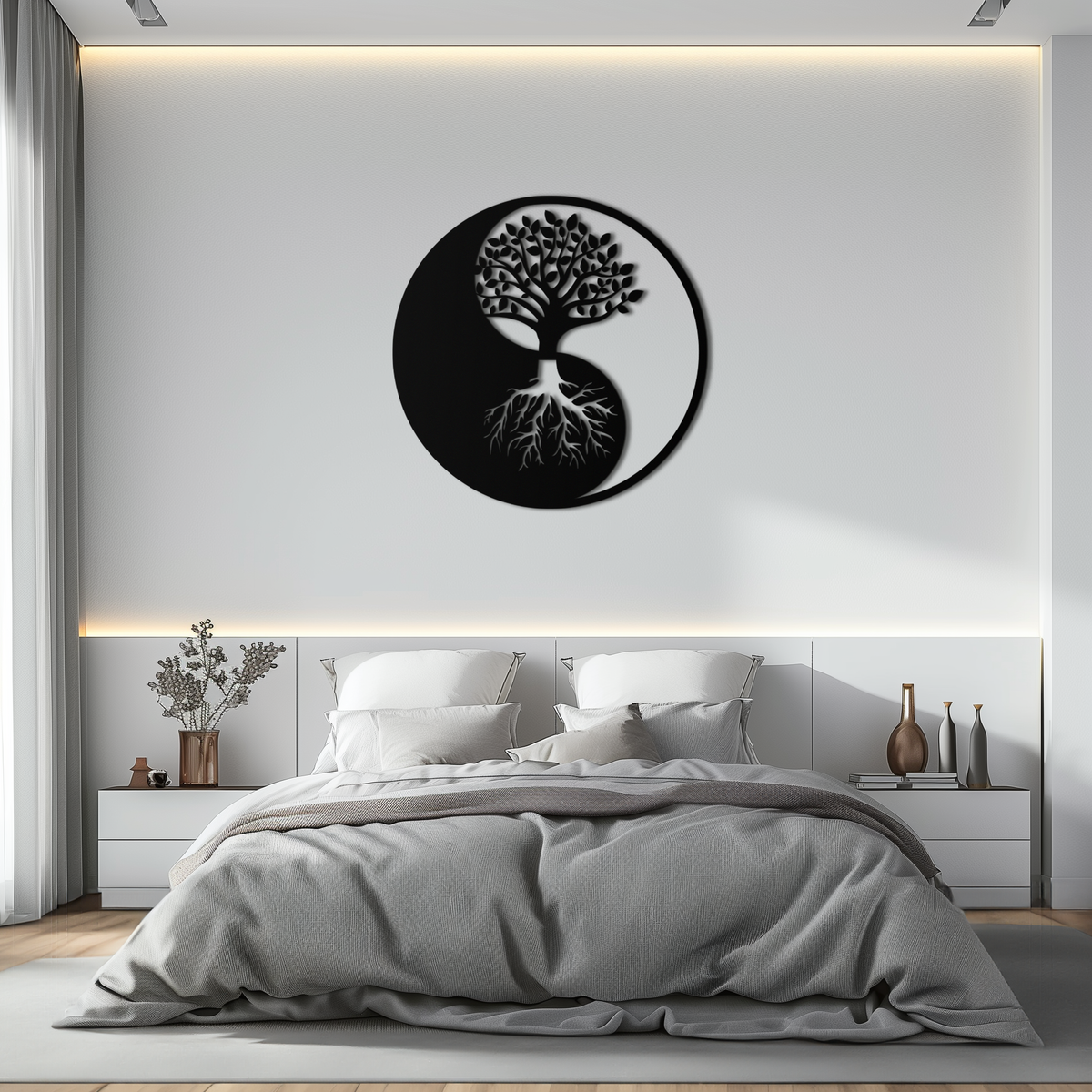 Metal Yin Yang Tree of Life Wall Art - Harmonious Nature Inspired Home Decoration