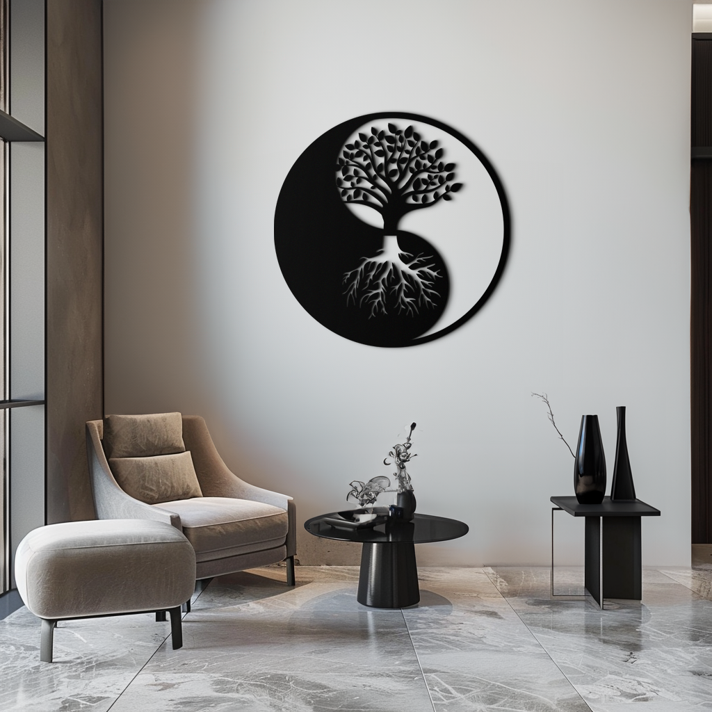 Metal Yin Yang Tree of Life Wall Art - Harmonious Nature Inspired Home Decoration