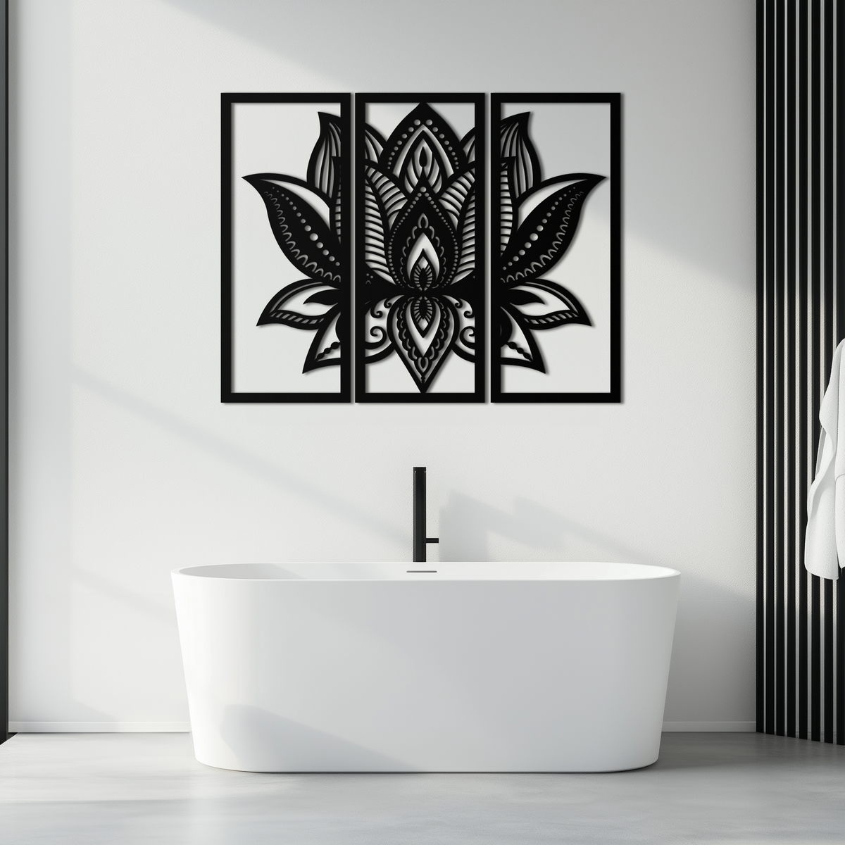 Mandala Lotus Metal Wall Art 3 Piece Triptych - Elegant Design