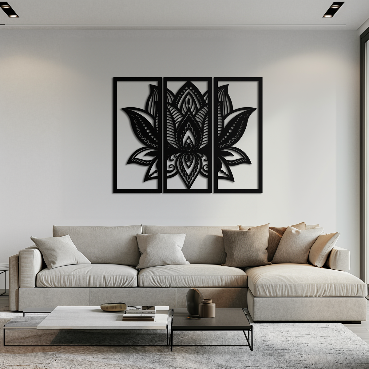 Mandala Lotus Metal Wall Art 3 Piece Triptych - Elegant Design