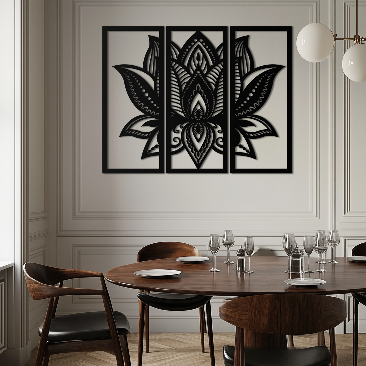 Mandala Lotus Metal Wall Art 3 Piece Triptych - Elegant Design