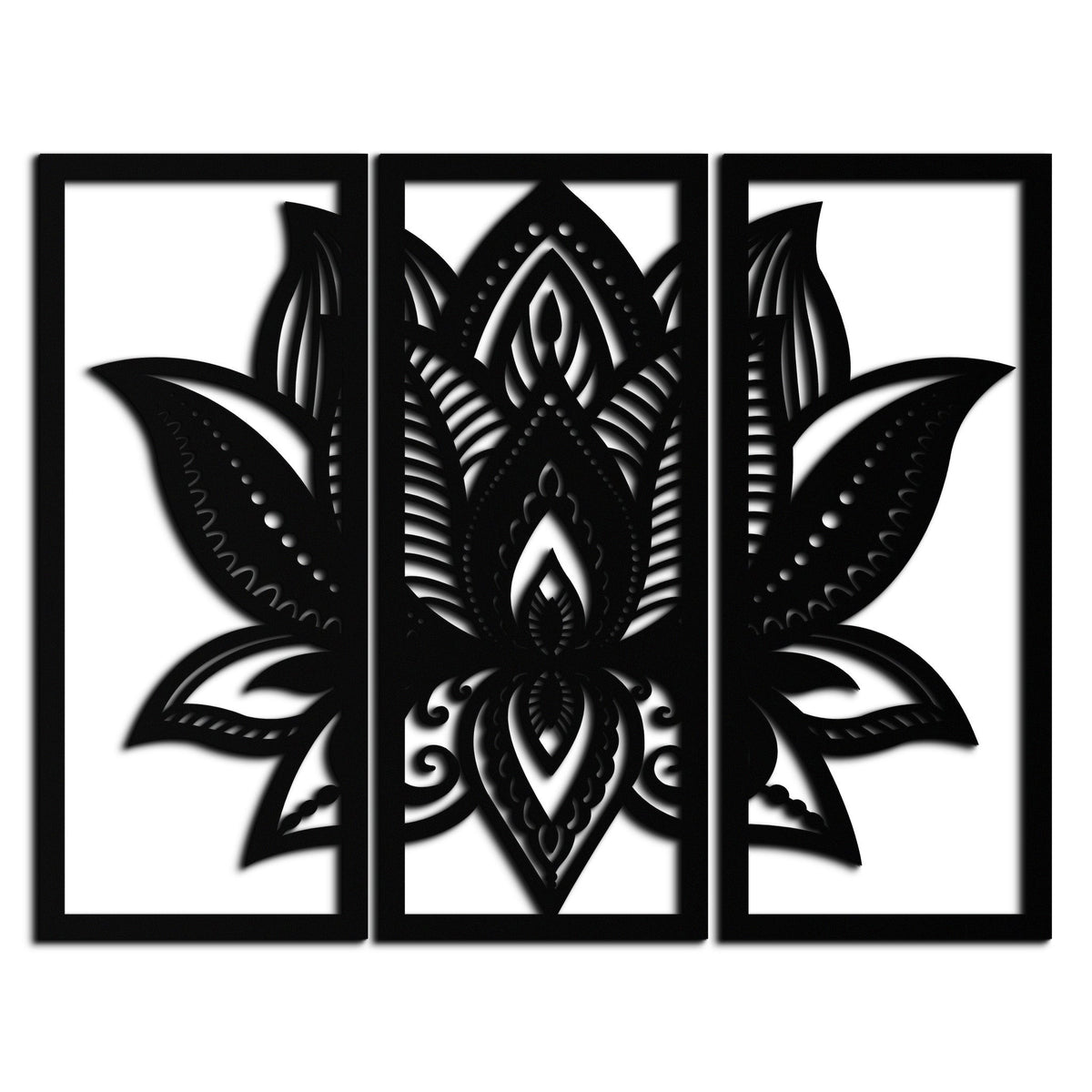 Mandala Lotus Metal Wall Art 3 Piece Triptych - Elegant Design