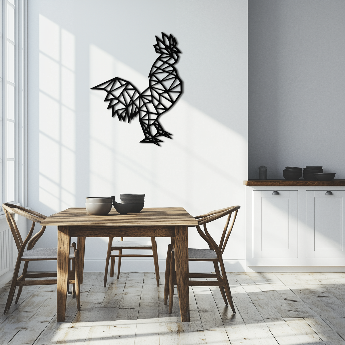 Geometric Rooster Metal Wall Art - Modern Farmhouse Accent Piece