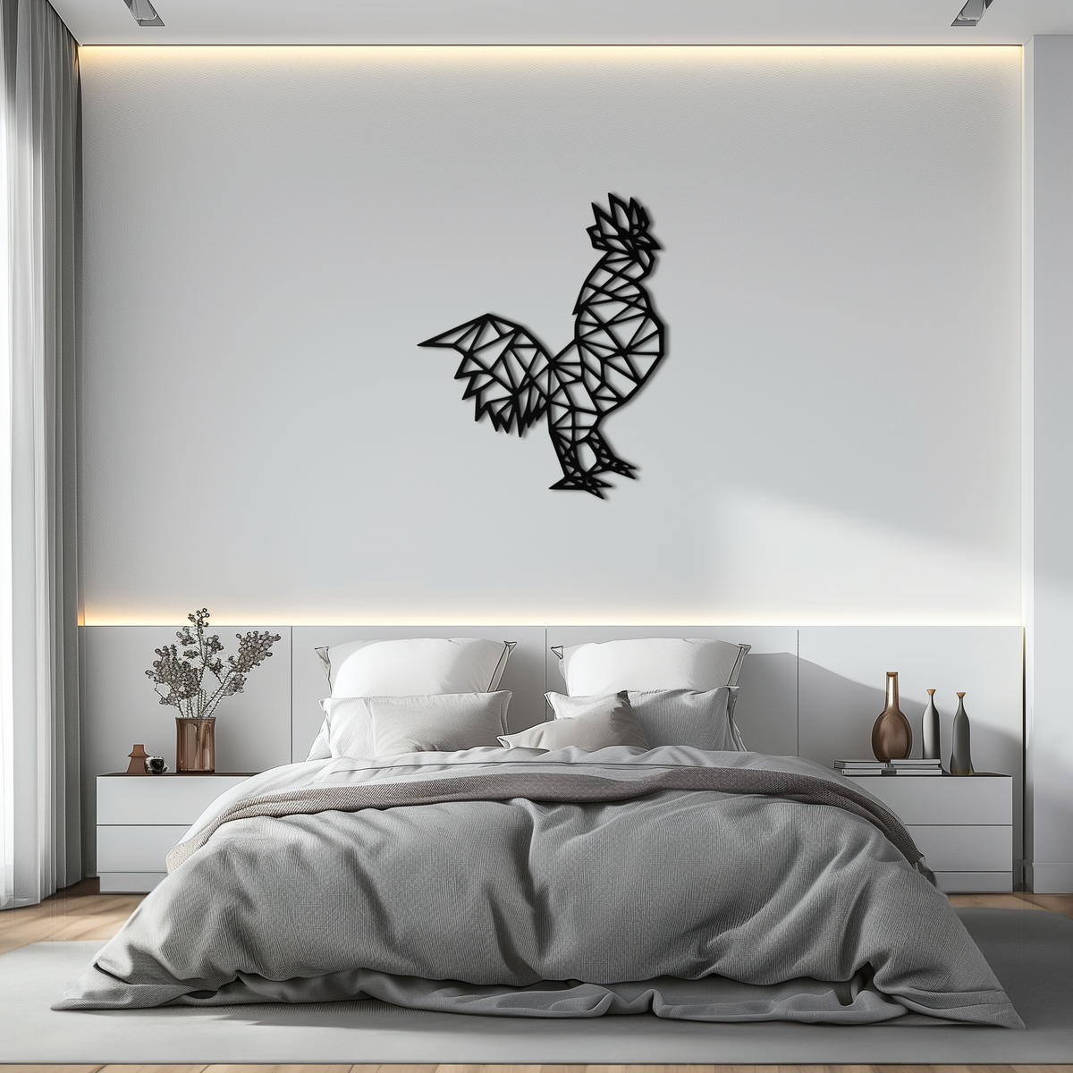 Geometric Rooster Metal Wall Art - Modern Farmhouse Accent Piece