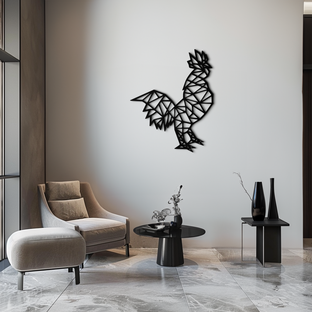 Geometric Rooster Metal Wall Art - Modern Farmhouse Accent Piece