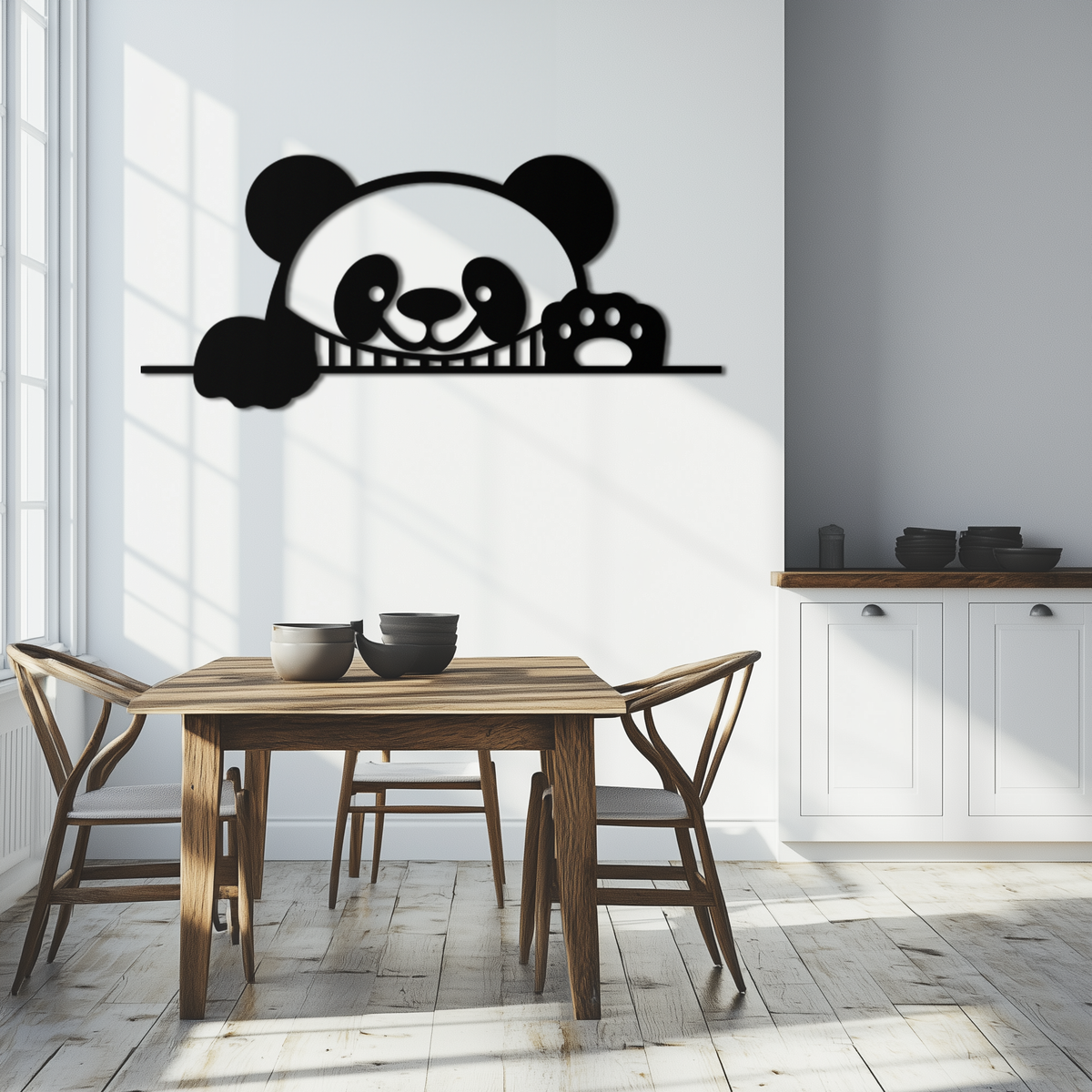 Geometric Panda Metal Wall Art - Playful Minimalist Steel Decor