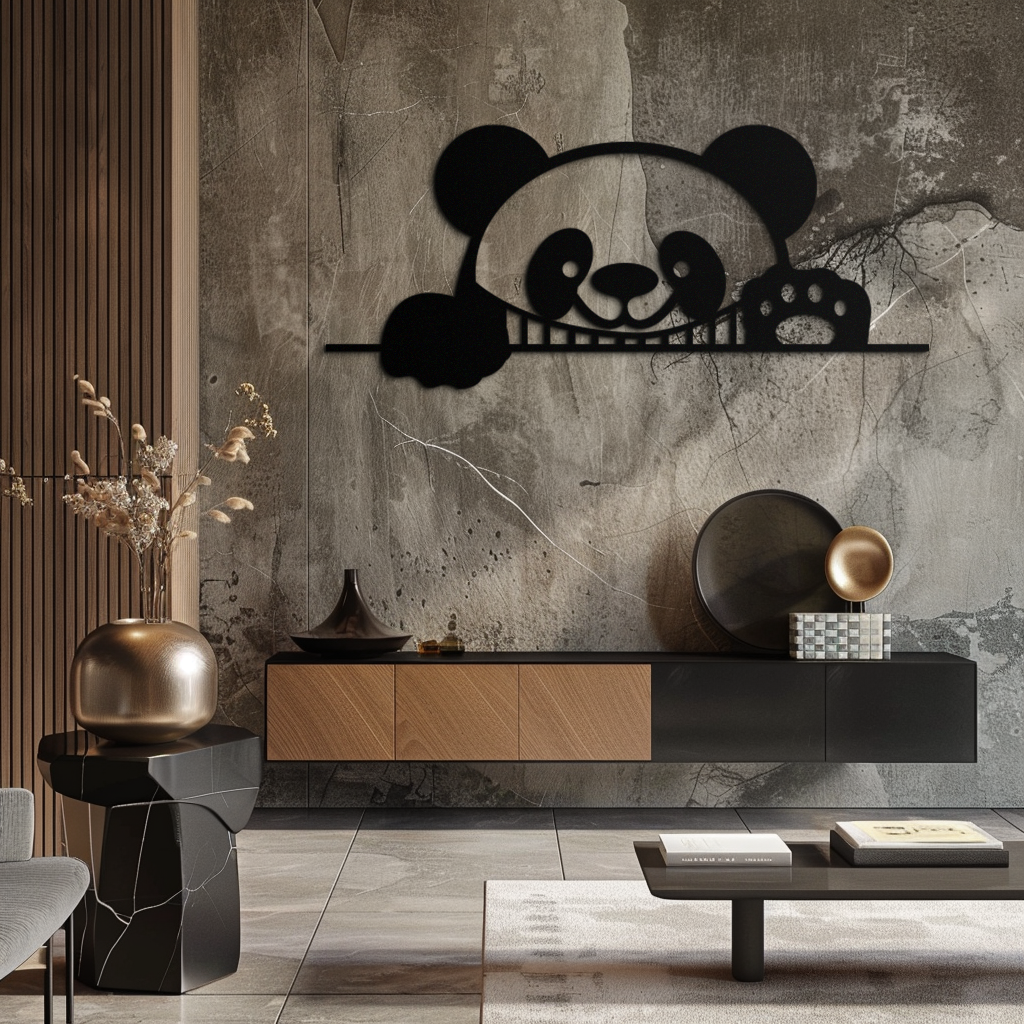 Geometric Panda Metal Wall Art - Playful Minimalist Steel Decor