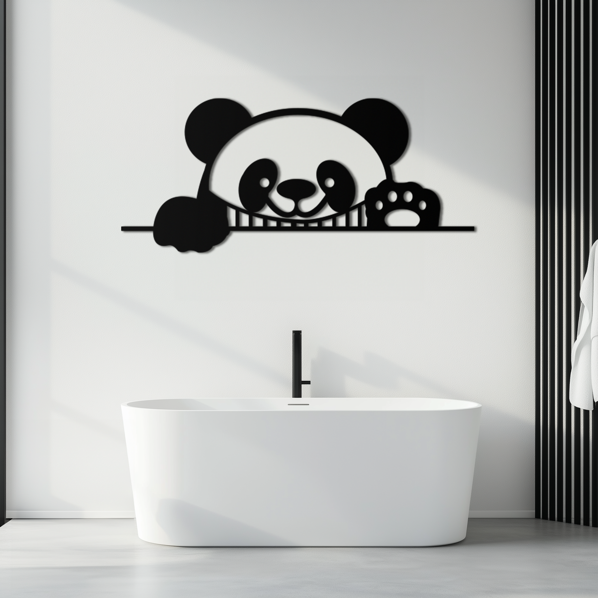 Geometric Panda Metal Wall Art - Playful Minimalist Steel Decor