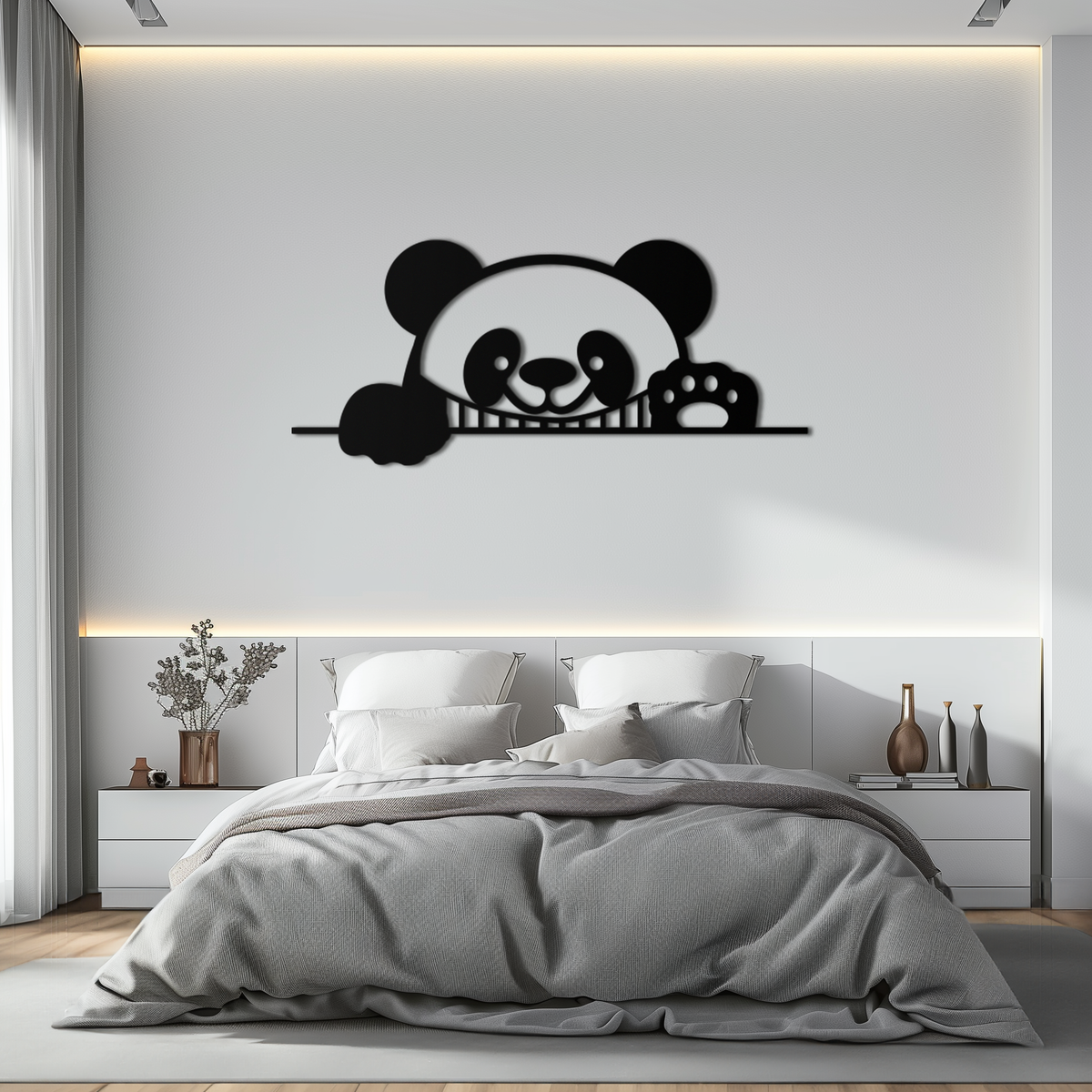 Geometric Panda Metal Wall Art - Playful Minimalist Steel Decor